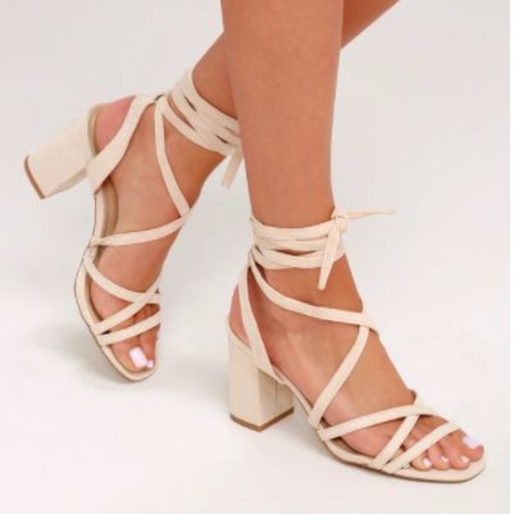 Ashton Light Nude Suede Lace-Up Heels